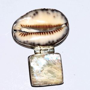 Cowrie Shell & MOP Beach Pendant Slide 925 Sterling Silver